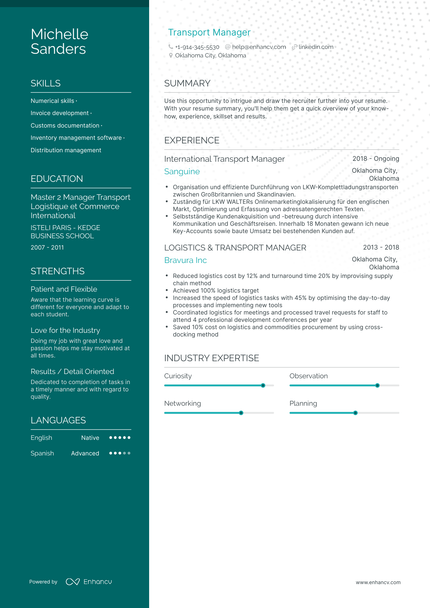 Transport Manager Resume Examples & Guide for 2023 (Layout, Skills ...