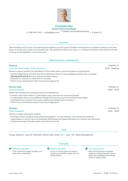 5 Game Developer Resume Examples & Guide for 2024