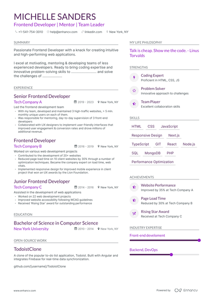 9 Front End Developer Resume Examples & Guide for 2024