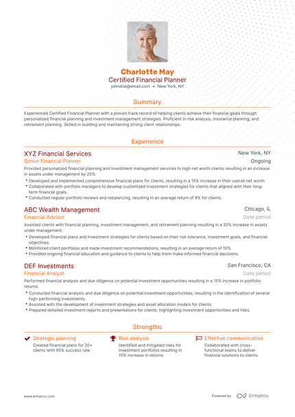 5 Certified Financial Planner Resume Examples & Guide for 2024