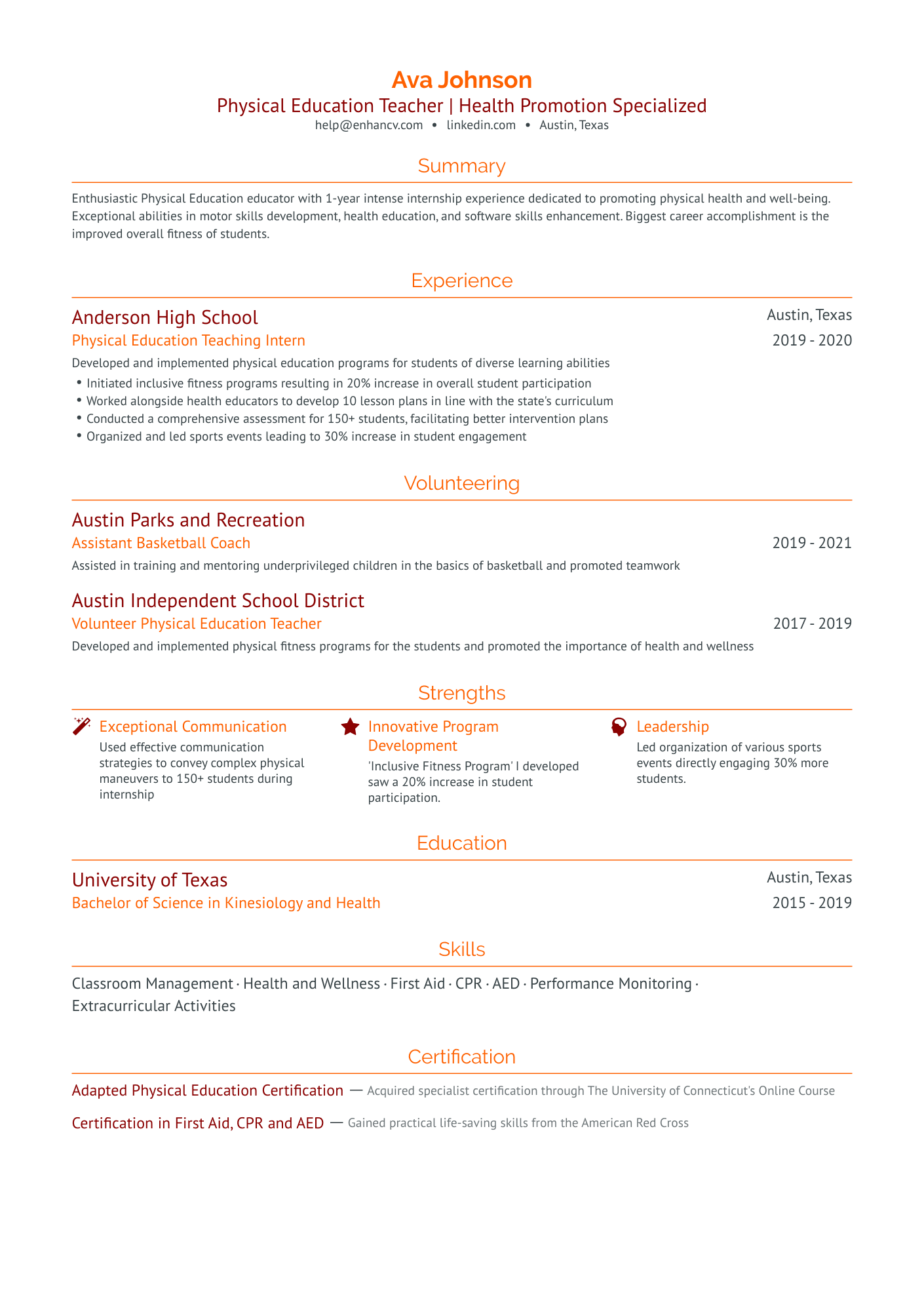 resume examples for pe teachers