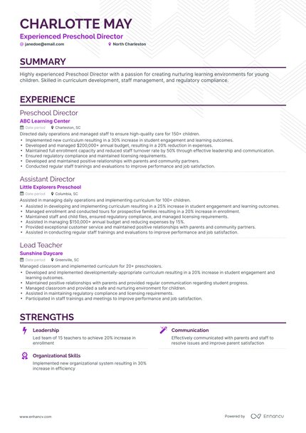 5 Preschool Director Resume Examples & Guide For 2023