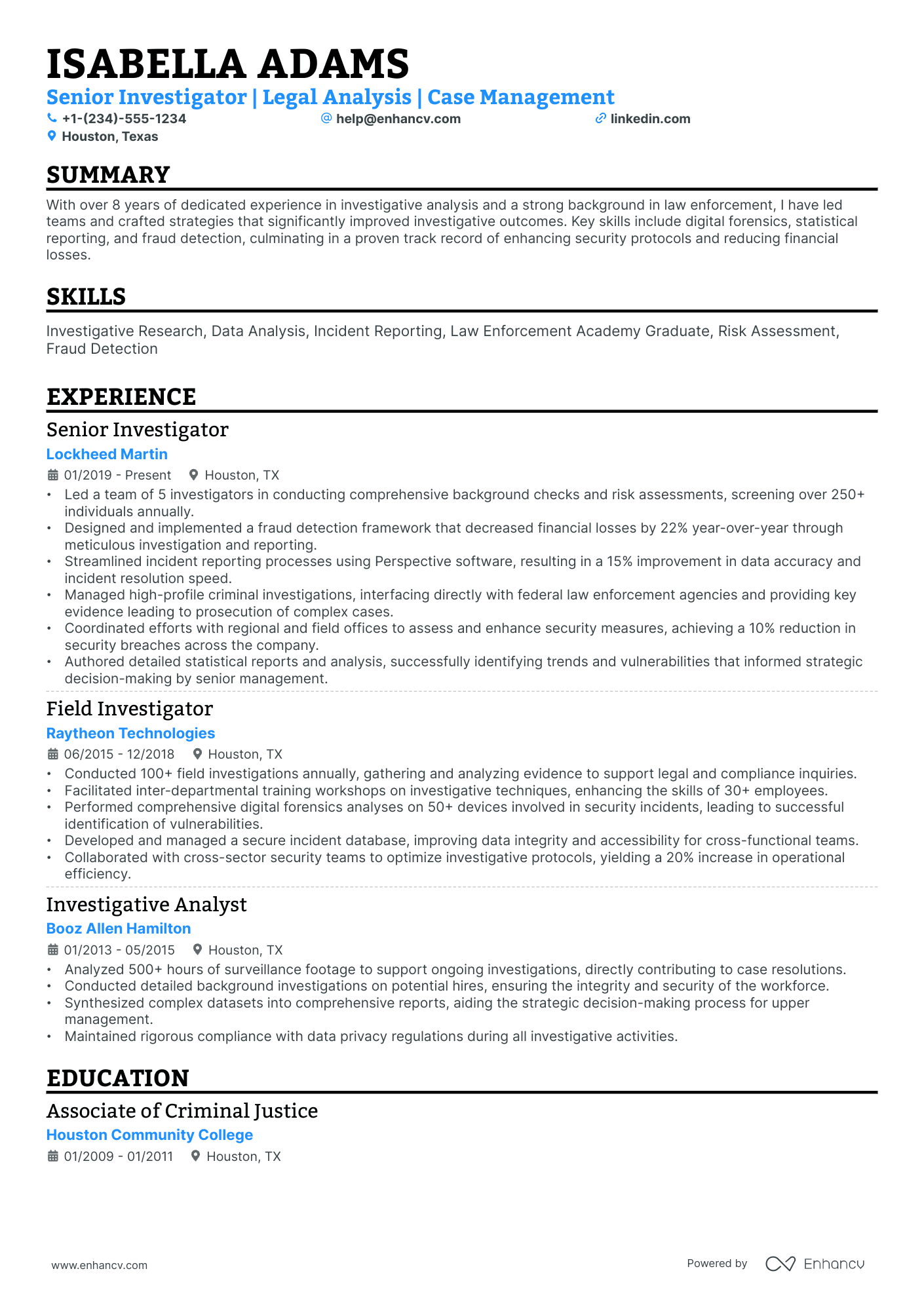 Investigator Profile Examples 10 Investigator Resume Examples & Guide for 2026