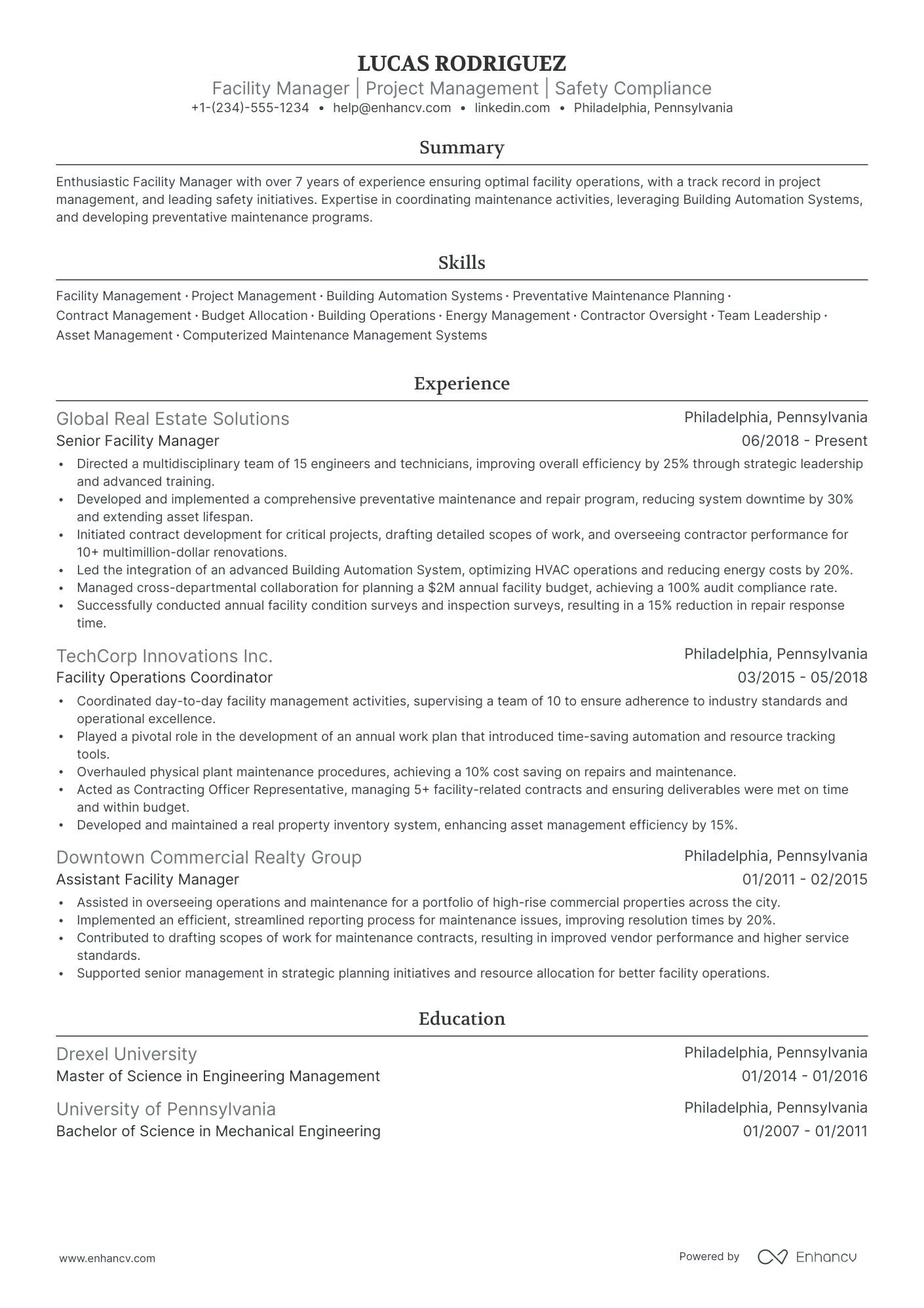 5 Facility Manager Resume Examples & Guide for 2024