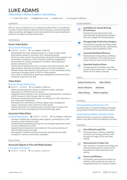 5 Freelance Video Editor Resume Examples & Guide for 2024