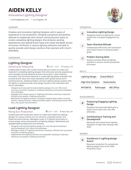 5 Lighting Designer Resume Examples & Guide for 2023