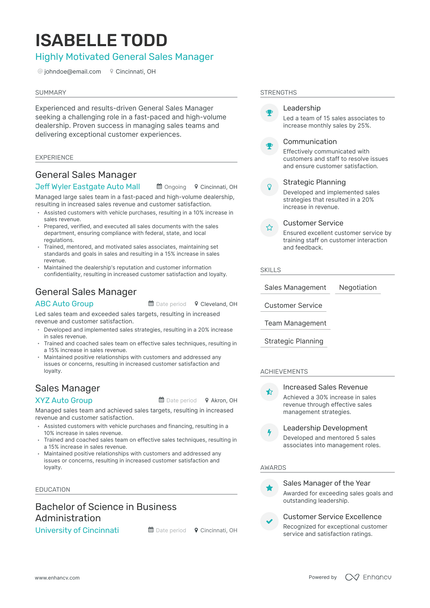 5 General Sales Manager Resume Examples & Guide for 2023