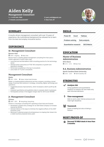 5 Management Consultant Resume Examples & Guide for 2023