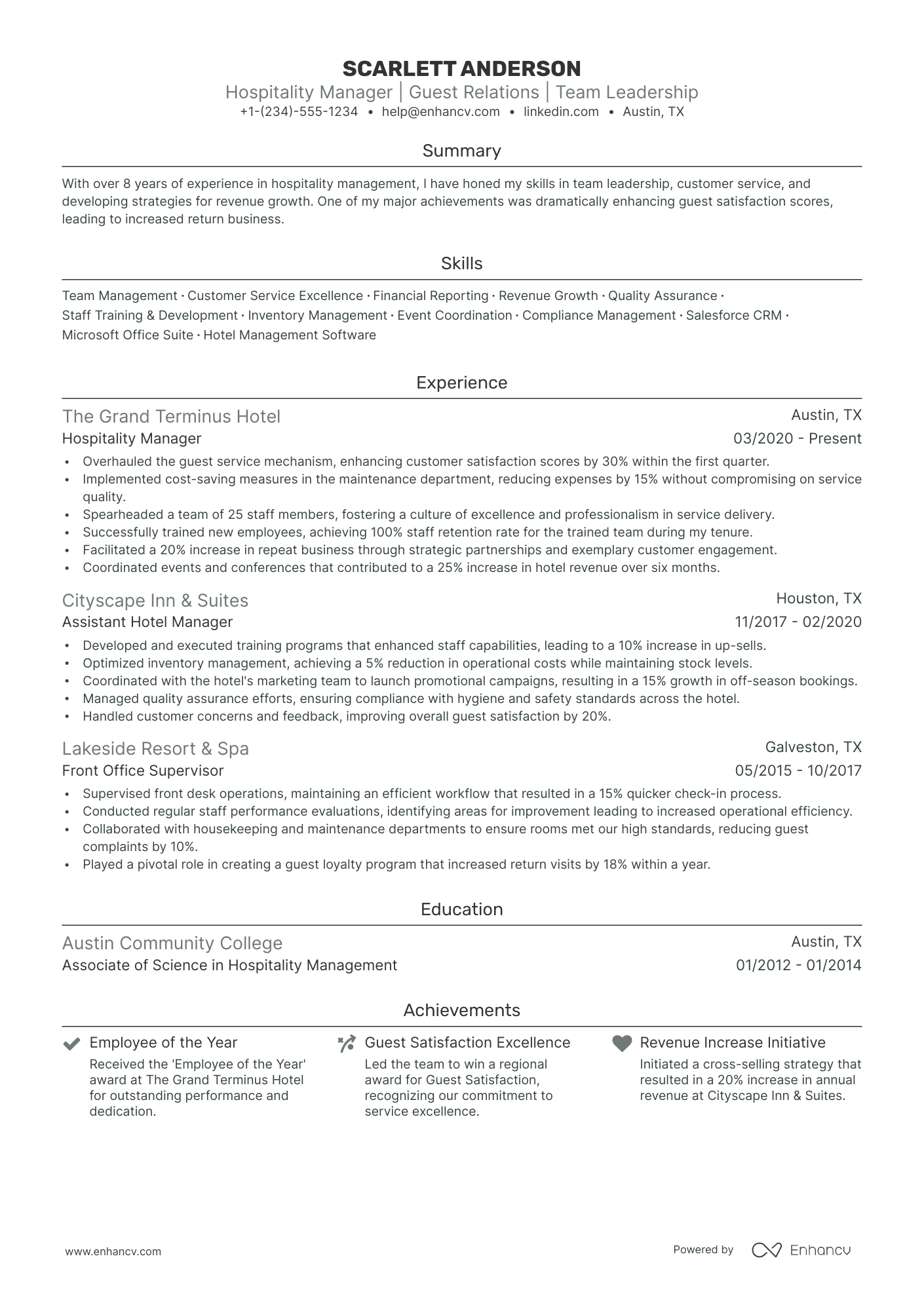 5 Hotel Assistant Manager Resume Examples & Guide for 2024