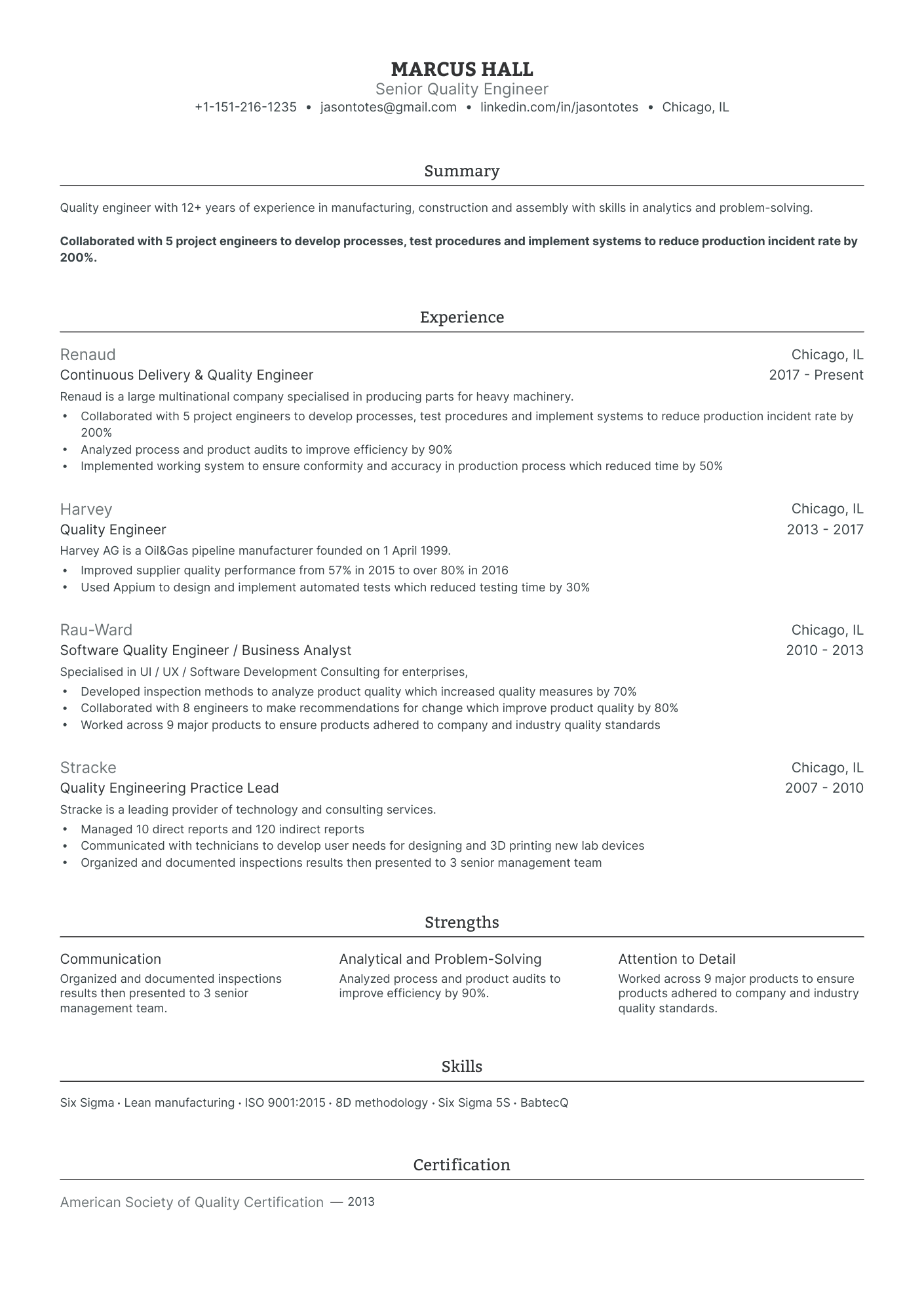 5 Quality Engineer Resume Examples & Guide for 2024