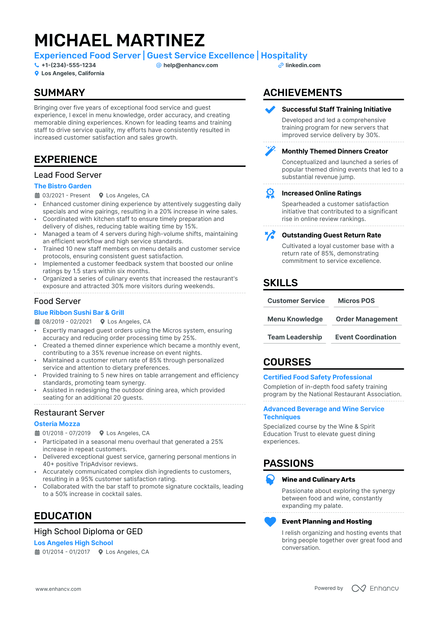 11 Server Resume Examples & Guide For 2024