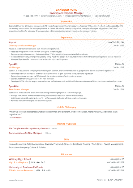 5 Diversity And Inclusion Manager Resume Examples & Guide for 2024