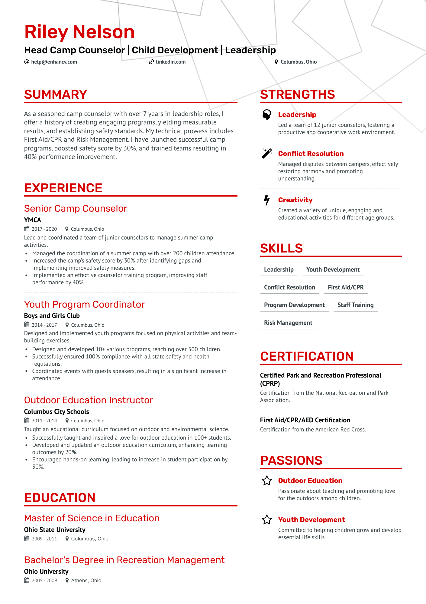 5 Camp Counselor Resume Examples & Guide for 2024