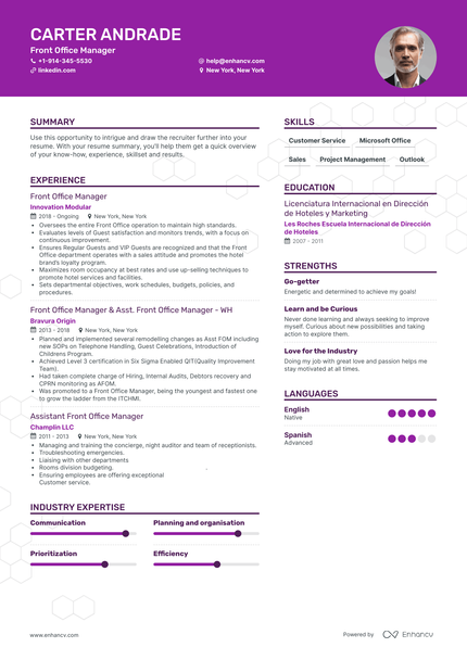 Front Office Manager Resume Examples & Guide for 2023 (Layout, Skills ...