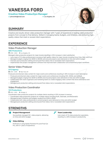 5 Video Production Manager Resume Examples & Guide for 2024