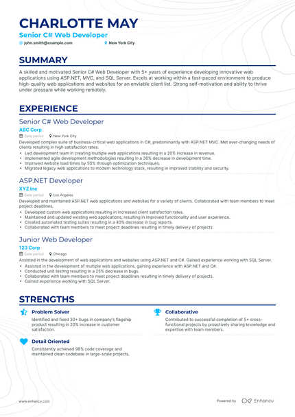 5 Asp.Net Developer Resume Examples & Guide for 2024