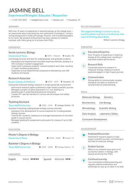 5 Biology Resume Examples & Guide for 2024