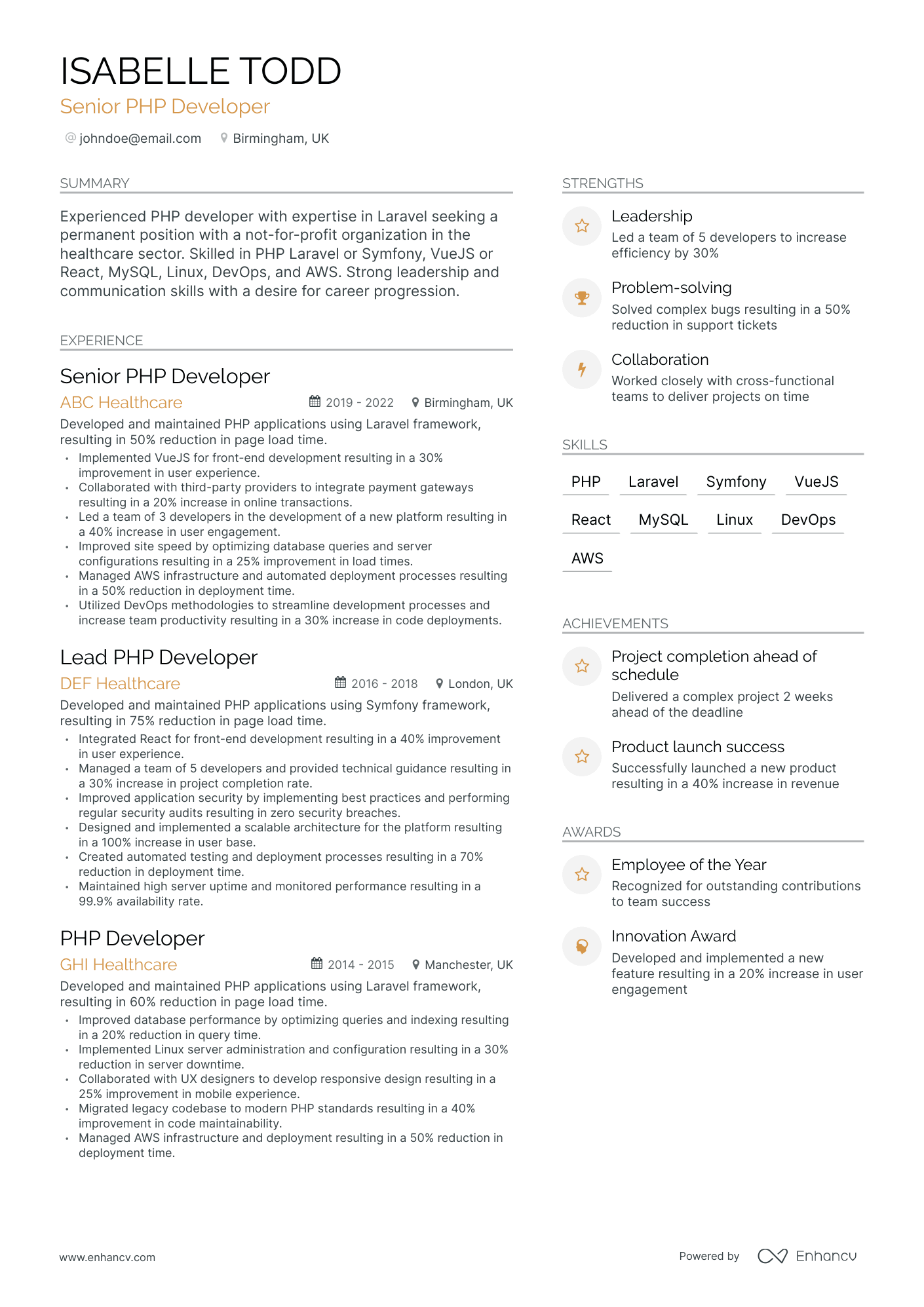 5 Senior PHP Developer Resume Examples & Guide for 2024