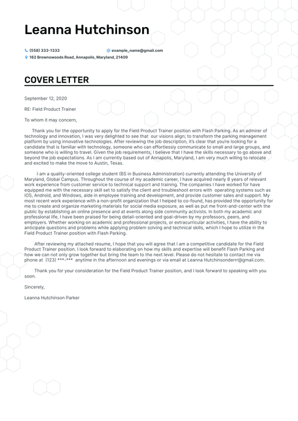 Trainer cover letter