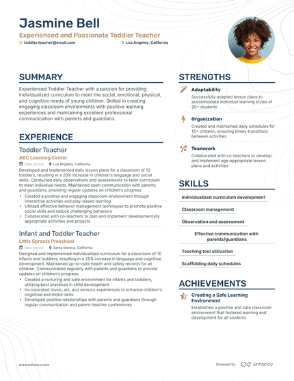 5 Toddler Teacher Resume Examples & Guide for 2024