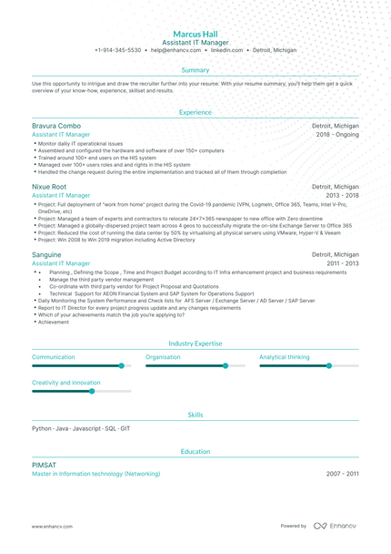 Assistant IT Manager Resume Examples & Guide for 2023 (Layout, Skills ...