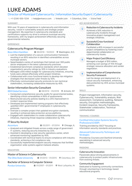 A resume example of a IT Director of Cybersecurity