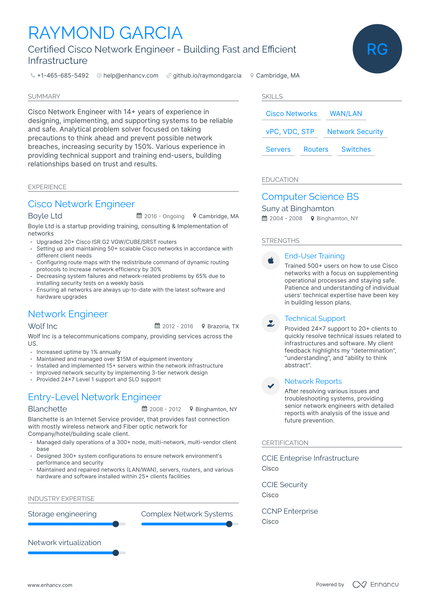 5 Cisco Network Engineer Resume Examples & Guide for 2024