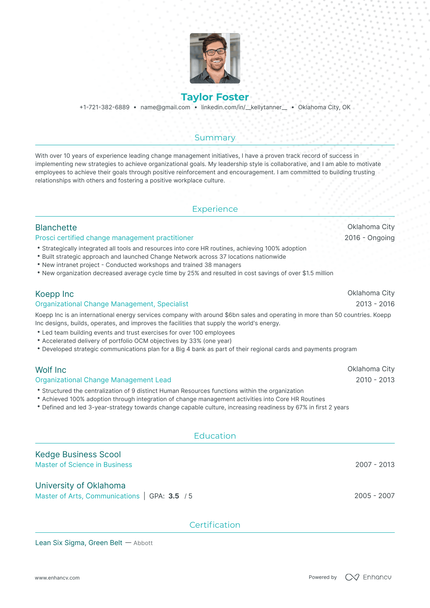 5 Change Management Resume Examples & Guide for 2023