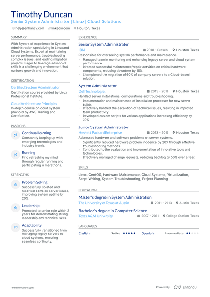 10 Linux System Administrator Resume Examples & Guide for 2025