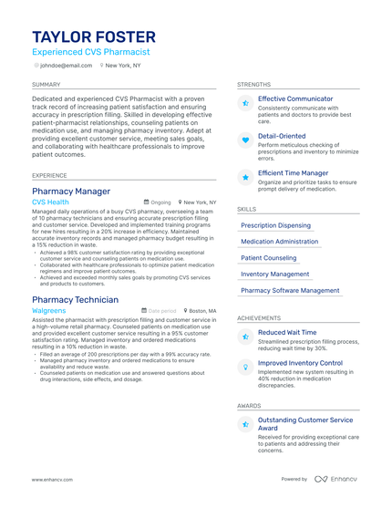 5 CVS Pharmacist Resume Examples & Guide for 2024