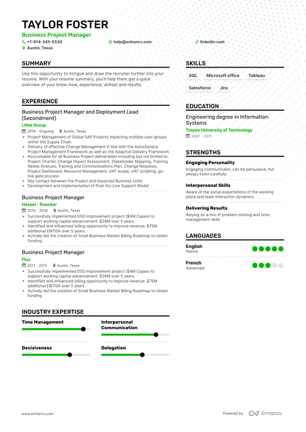 Business Project Manager Resume Examples & Guide for 2023 (Layout ...