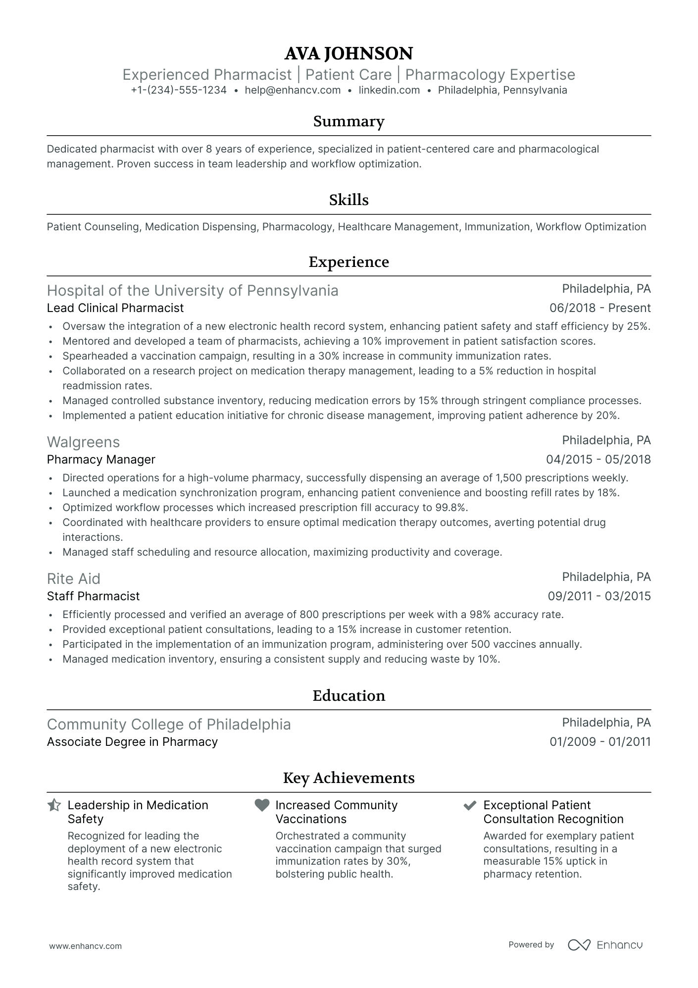 10 CVS Pharmacist Resume Examples & Guide for 2025