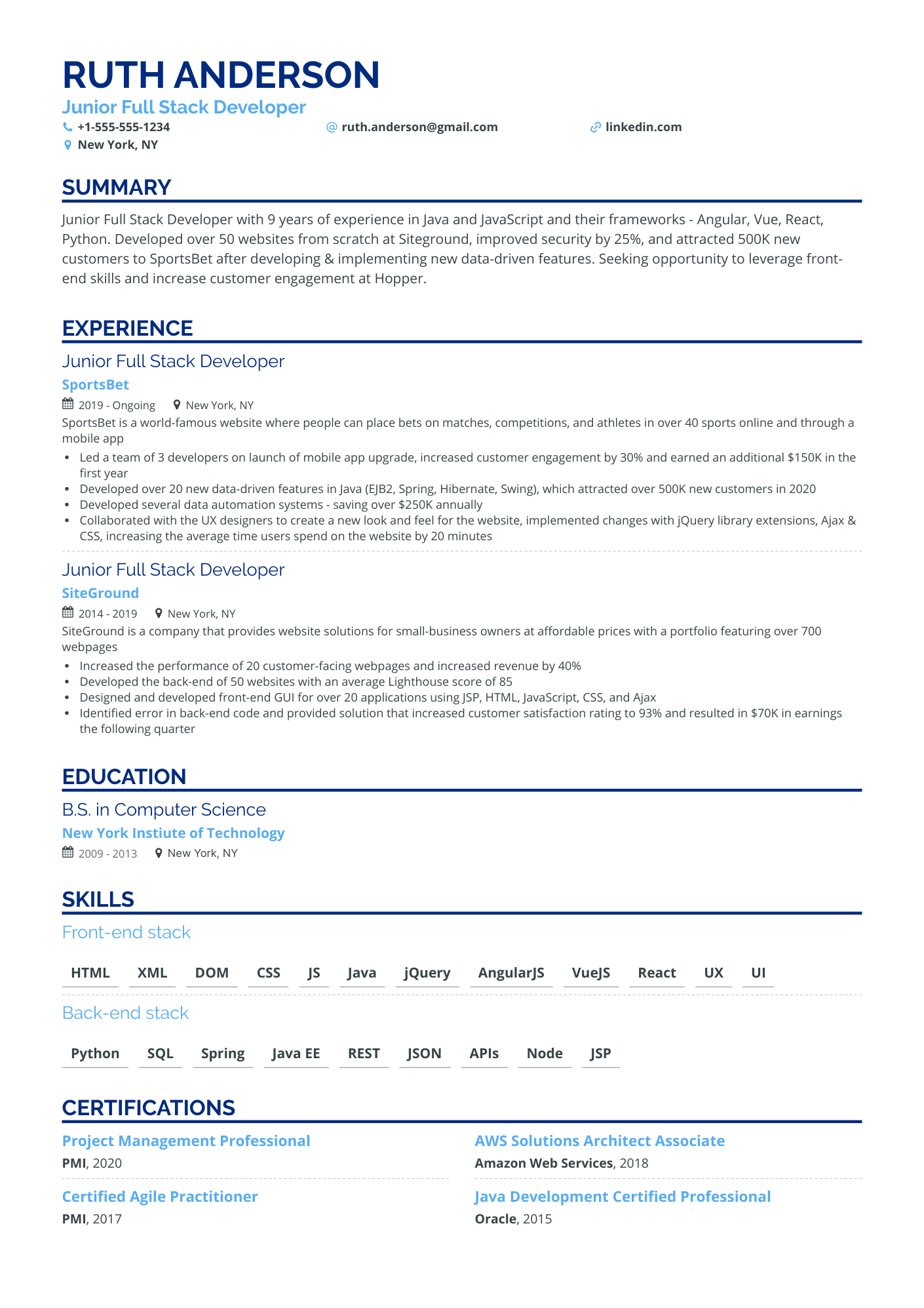 11 Full Stack Developer Resume Examples & Guide for 2024