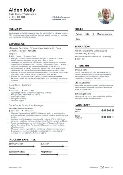 6 Data Center Technician Resume Examples & Guide for 2024