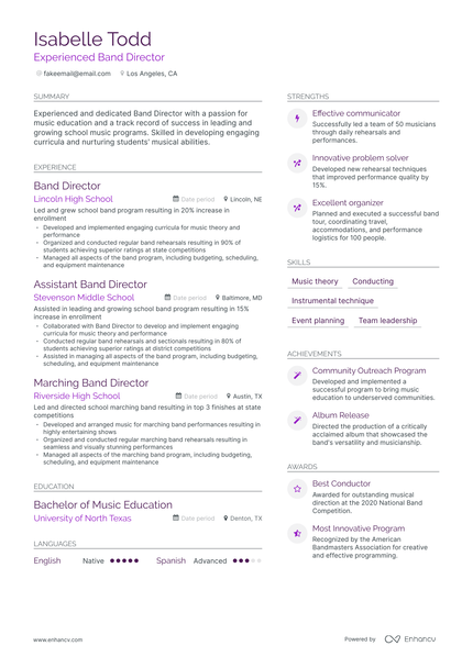 5 Band Director Resume Examples & Guide for 2024