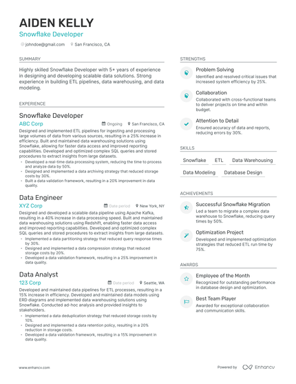 5 Snowflake Developer Resume Examples & Guide for 2023