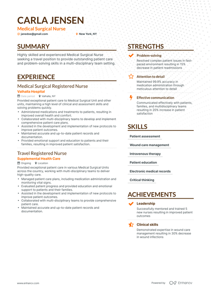 5 Medical Surgical Nurse Resume Examples & Guide for 2024