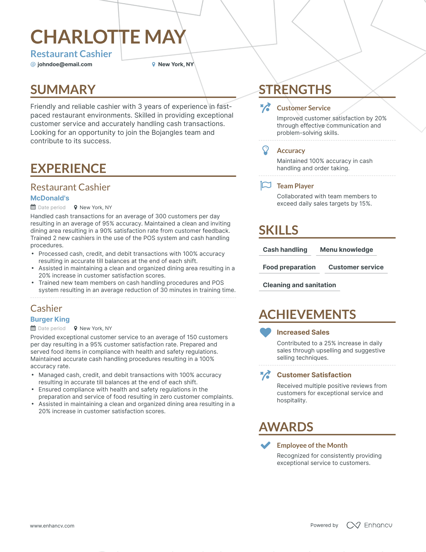 5 Restaurant Cashier Resume Examples & Guide for 2024