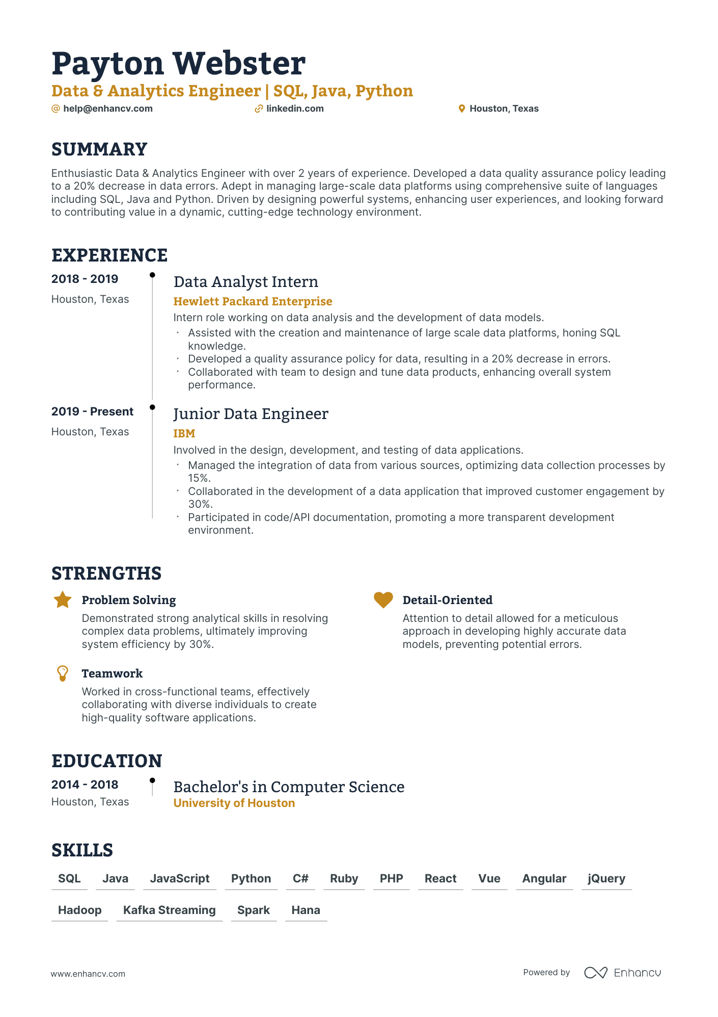 5 Junior Data Engineer Resume Examples & Guide for 2024