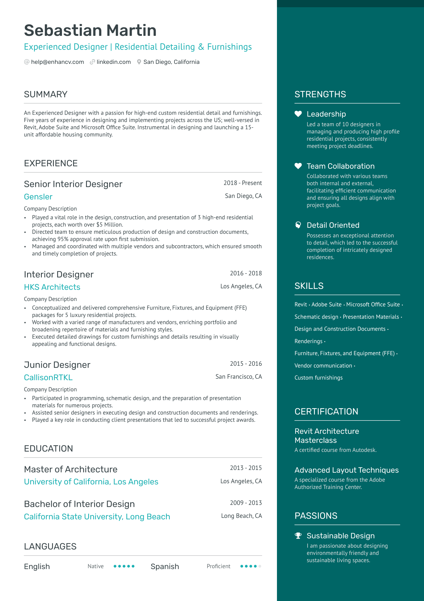 7 Interior Designer Resume Examples & Guide for 2024