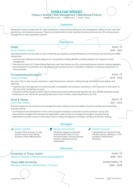 5 Treasury Analyst Resume Examples & Guide for 2024