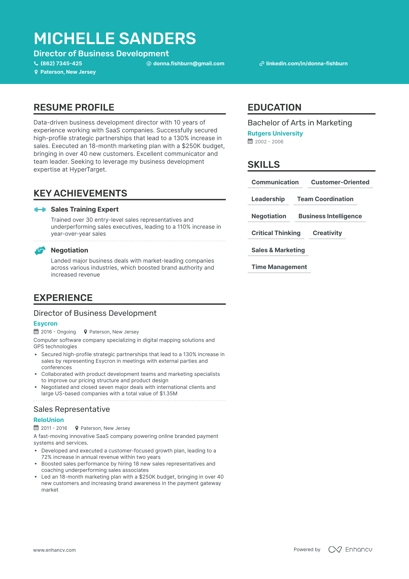 Director Of Business Development Resume Examples And Guide For 2023 Layout Skills Keywords 1370