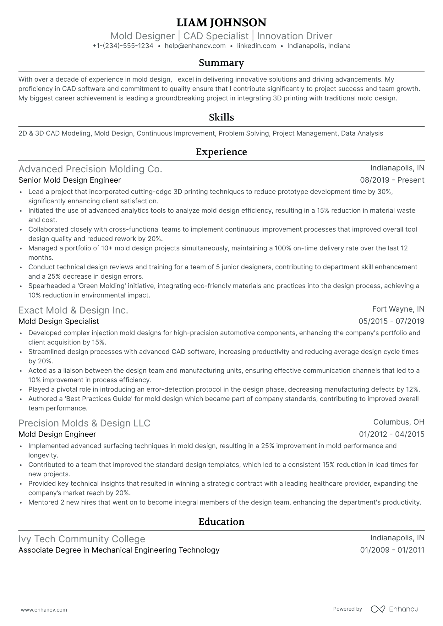 10 Mold Designer Resume Examples & Guide for 2025