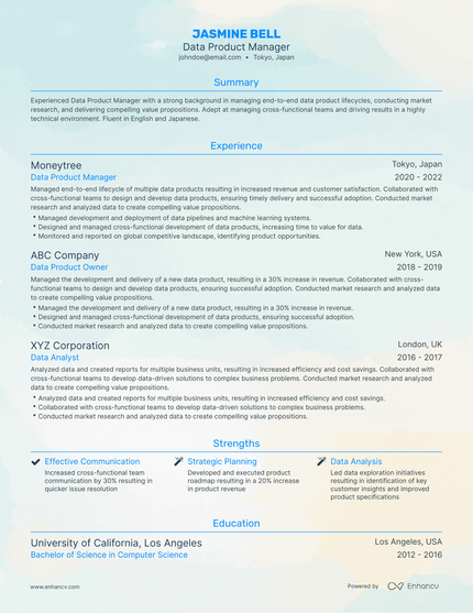 5 Data Product Manager Resume Examples & Guide for 2023