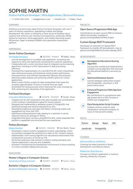 5 Python Full Stack Developer Resume Examples & Guide for 2024