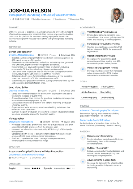 5 Freelance Videographer Resume Examples & Guide for 2024