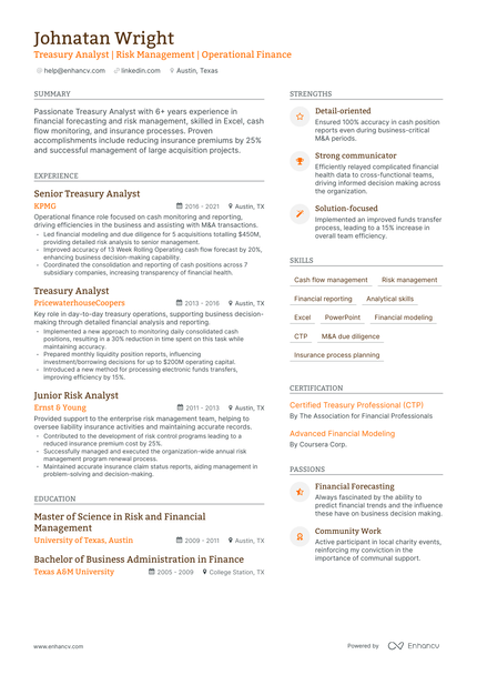 5 Treasury Analyst Resume Examples & Guide for 2024