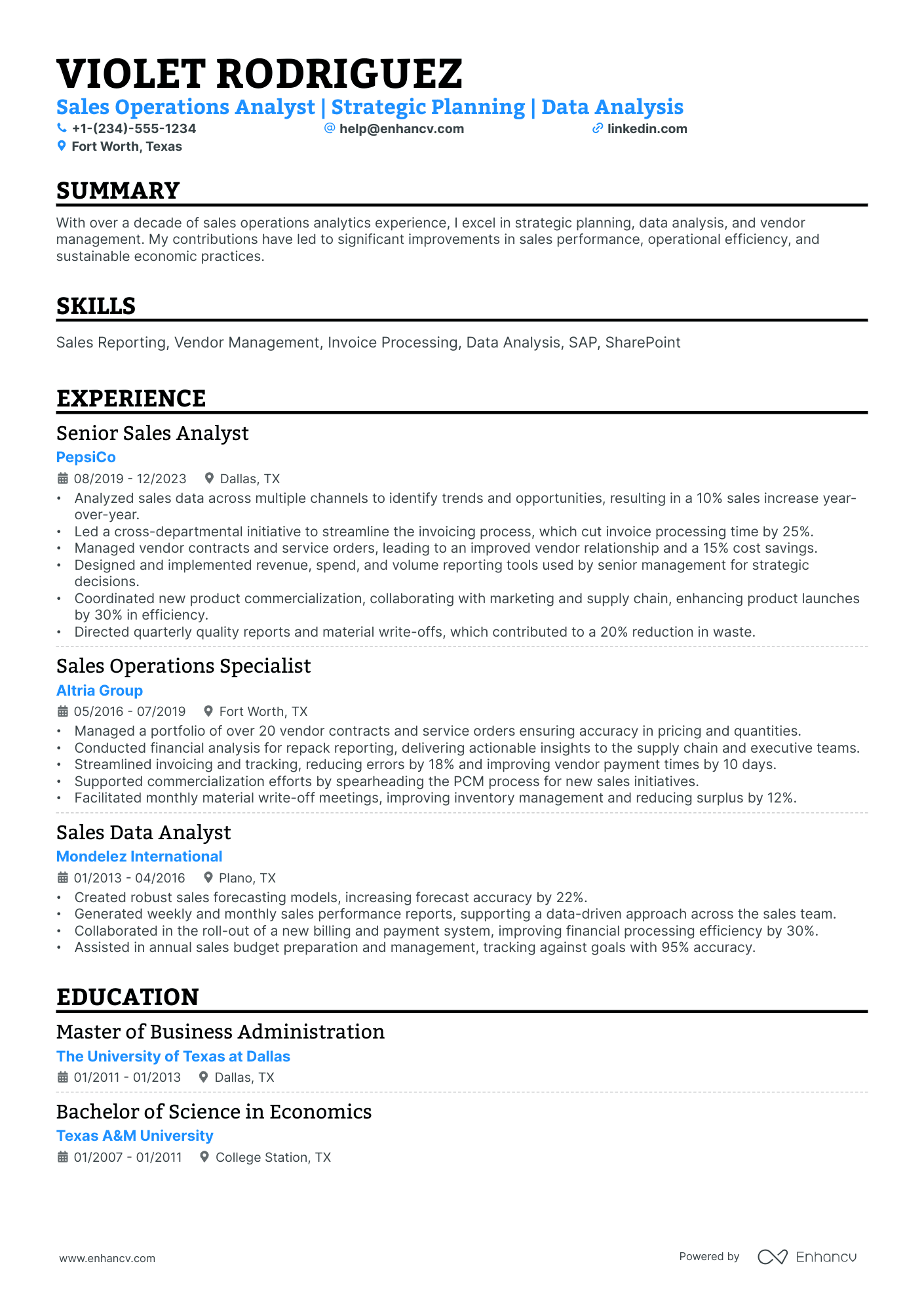 10 Sales Operations Analyst Resume Examples & Guide for 2026
