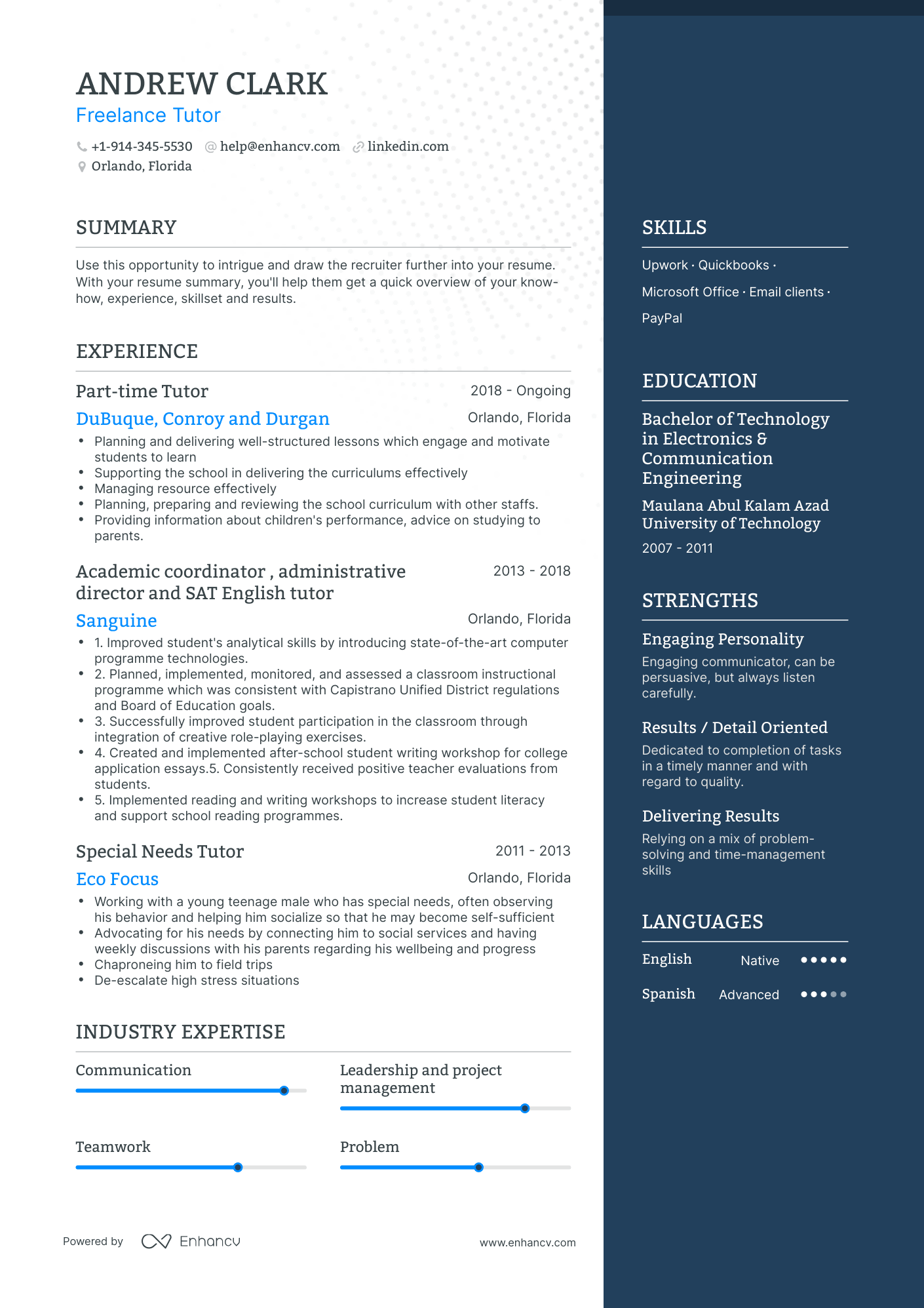 Freelance Tutor Resume Examples & Guide for 2023 (Layout, Skills ...