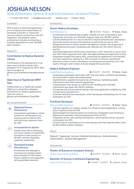 10 Node.js developer Resume Examples & Guide for 2026